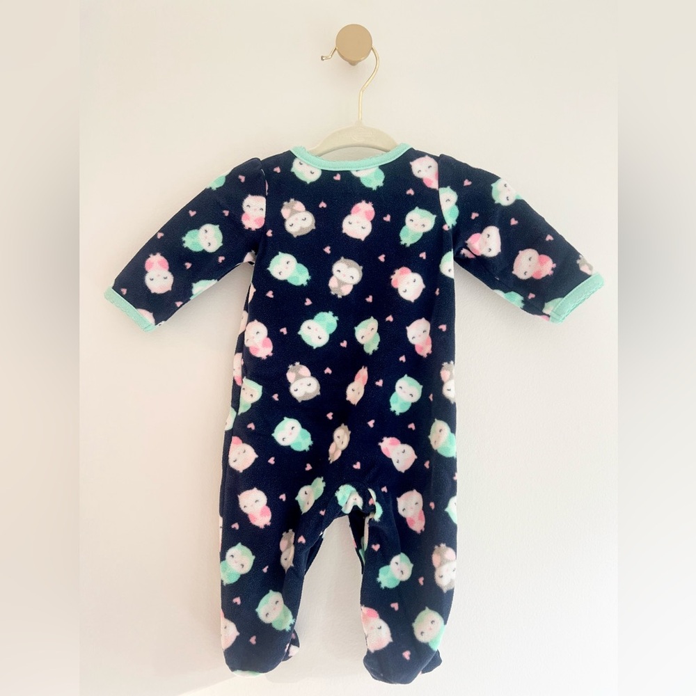 Carter’s Cute Owl Patterned Kids Footie Fleece Pajamas - Size Newborn Baby Girl - Picture 2 of 5